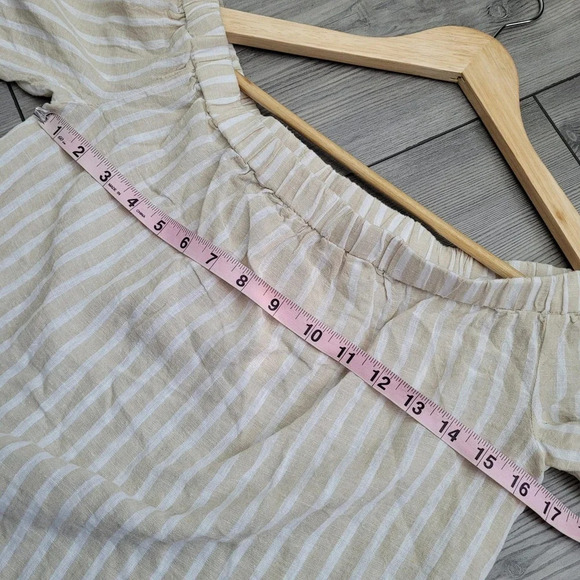 Vince Camuto Womens Linen Blend Blouse Top XXS Multi Striped Off-the-Shoulder - Picture 6 of 8